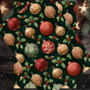 Festive and Vintage Style Christmas Baubles Holly Tissue Paper