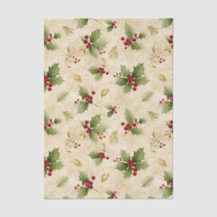Festive and Vintage Style Christmas Holly Pattern Tissue Paper