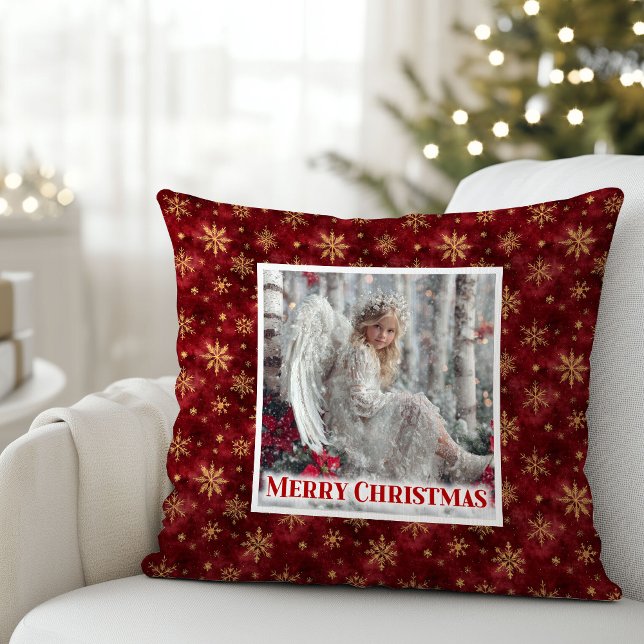 Festive Angel Red Gold Custom Name Christmas Gift Cushion (Festive Angel Red Gold Custom Name Christmas Pillow

)