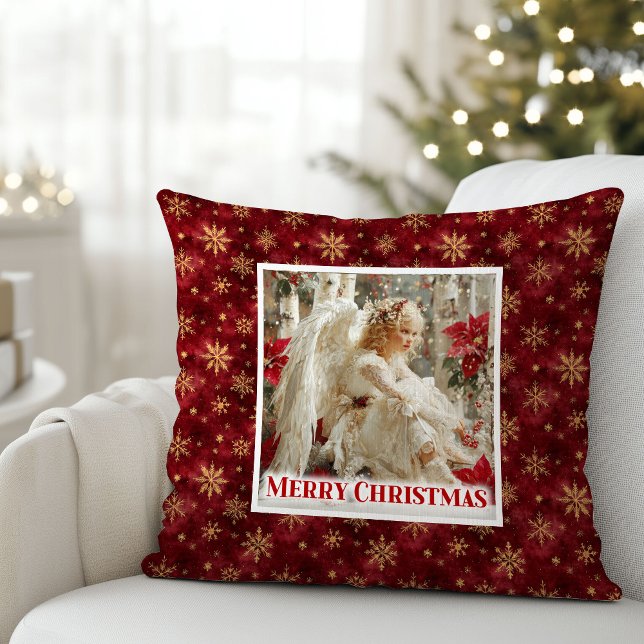 Festive Angel Red Gold Kids Room Decor Best Xmas Cushion (Festive Angel Red Gold Kids Room Decor Best Christmas Pillow

)