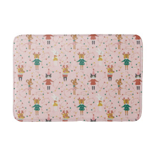 Festive Animal Friends Christmas Pattern Bath Mat