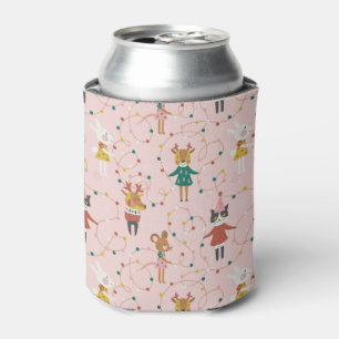 Festive Animal Friends Christmas Pattern Can Cooler