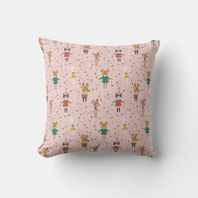 Festive Animal Friends Christmas Pattern Cushion (Front)