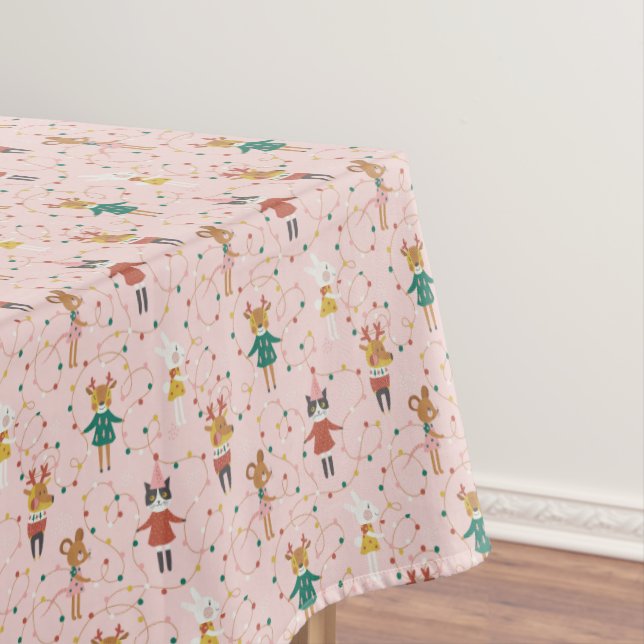 Festive Animal Friends Christmas Pattern Tablecloth (In Situ)
