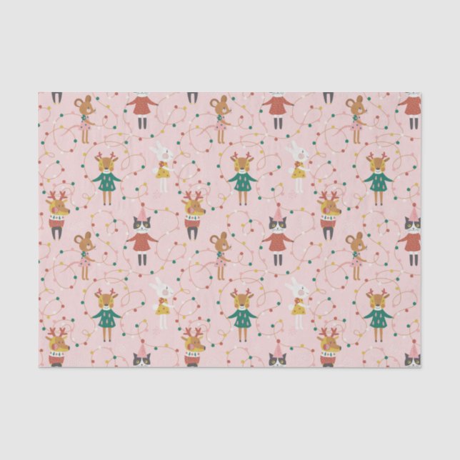 Festive Animal Friends Christmas Pattern Tissue Paper (Front)