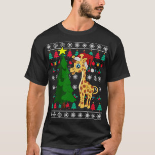 Festive Animal Xmas Santa Claus Giraffe Ugly Chris T-Shirt