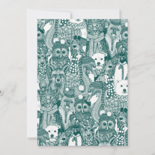festive animals dark teal holiday card
