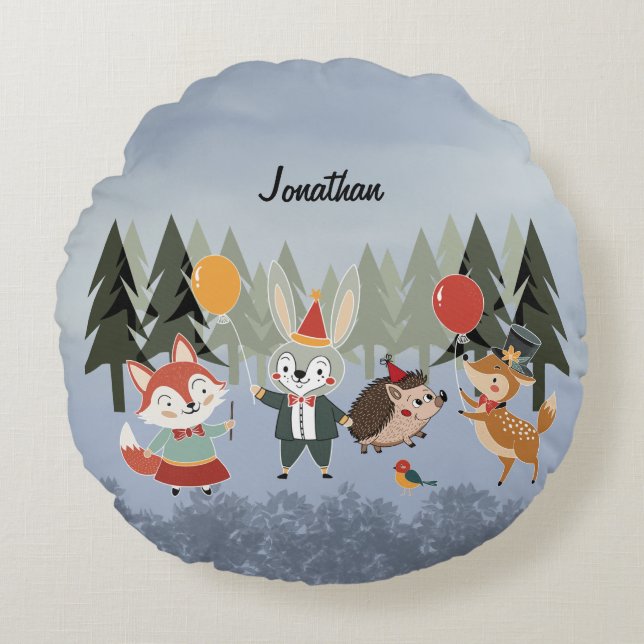 Festive animals round cushion (Front)