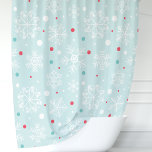 Festive Aqua Blue Snowflake & Polka Dot Shower Curtain<br><div class="desc">Bring winter wonderland charm to your bathroom with this delightful aqua blue shower curtain featuring a festive pattern of white snowflakes and playful red and white polka dots. The cool aqua blue background creates a refreshing and calming atmosphere, while the vibrant dots add a touch of whimsy. Crafted from high-quality,...</div>