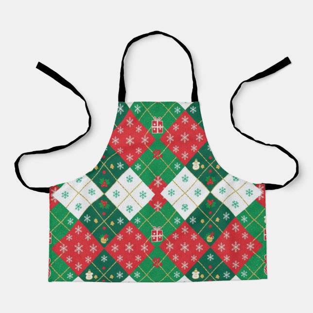 Festive Argyle Cheer Christmas Apron (Front)