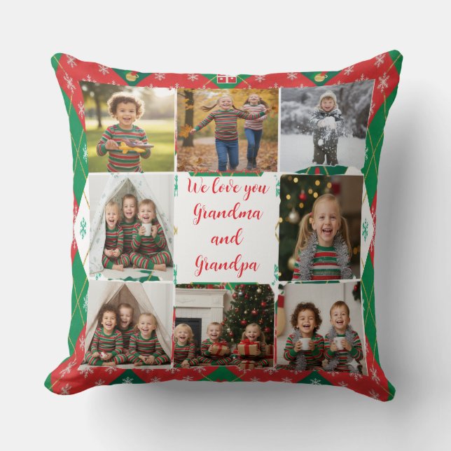 Festive Argyle Love Personalized Christmas Cushion (Front)