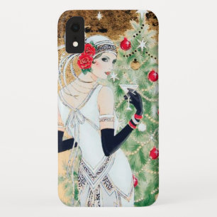 Festive art deco retro vintage Christmas lady Case-Mate iPhone Case