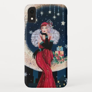 Festive art deco retro vintage Christmas lady Case-Mate iPhone Case