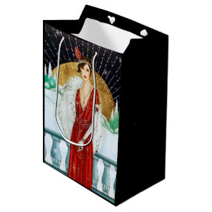 Festive art deco retro vintage Christmas lady Medium Gift Bag