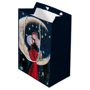 Festive art deco retro vintage Christmas lady Medium Gift Bag