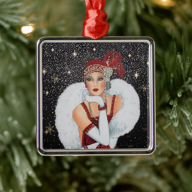 Festive art deco retro vintage Christmas lady Metal Tree Decoration (Tree)
