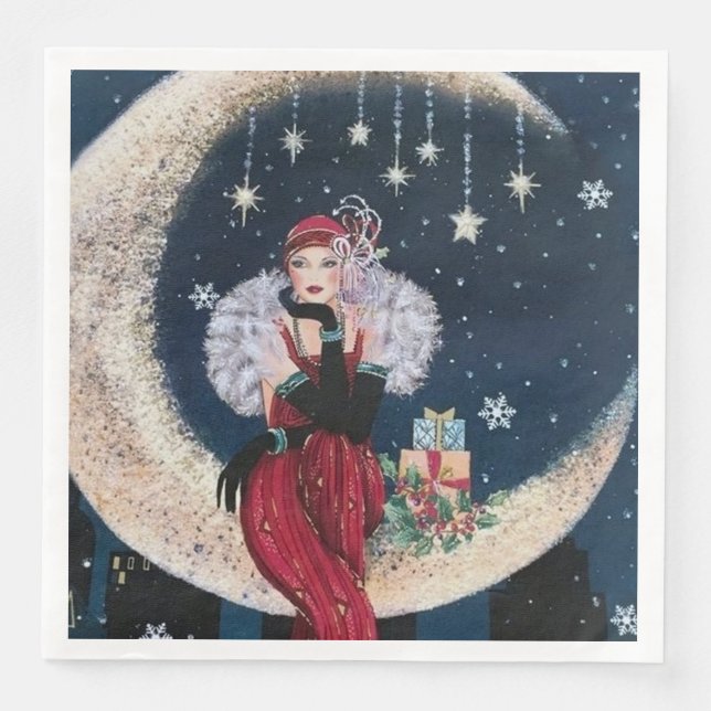 Festive art deco retro vintage Christmas lady Napkin (Front)