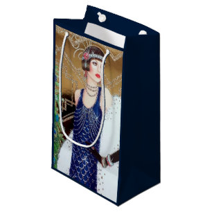 Festive art deco retro vintage Christmas lady Small Gift Bag