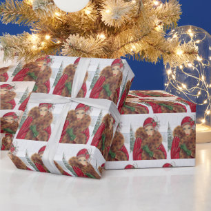 Festive art deco retro vintage Christmas lady Wrapping Paper