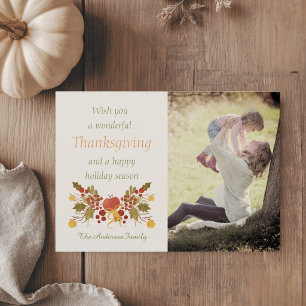 Festive Autumn Bouquet Thanksgiving Family Photo Holiday Card