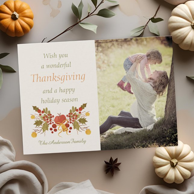 Festive Autumn Bouquet Thanksgiving Family Photo Holiday Card (Creator Uploaded)