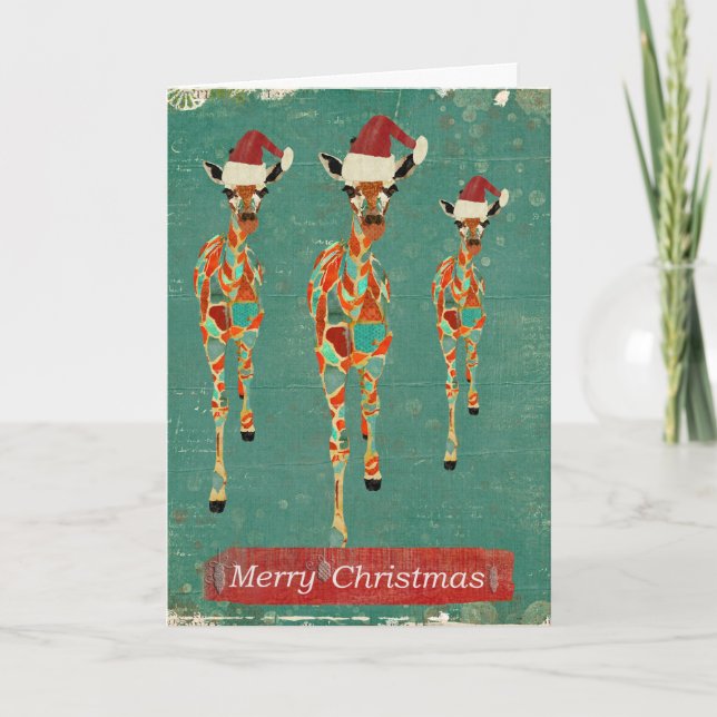 Festive Azure & Amber Giraffes  Christmas Card (Front)