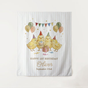 Festive Baby Chicks Neutral First Birthday Tapestry