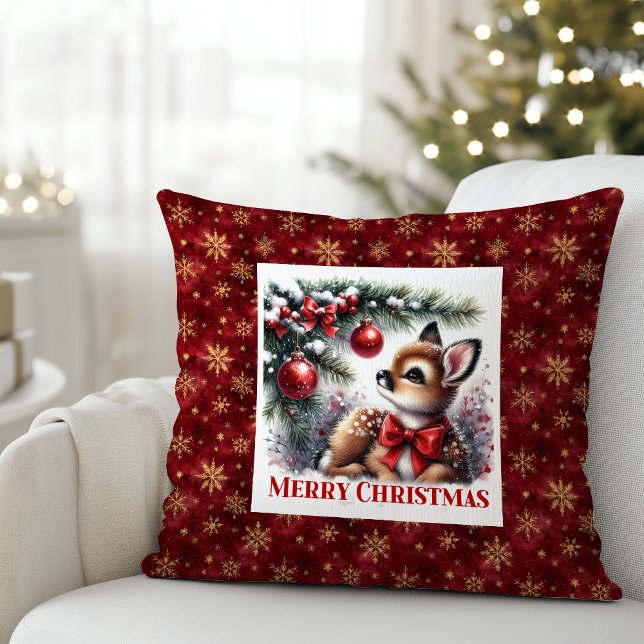 Festive Baby Fawn Snowy Forest Kids Gift Christmas Cushion (Festive Baby Fawn Snowy Forest Kids Gift Christmas Pillow

)