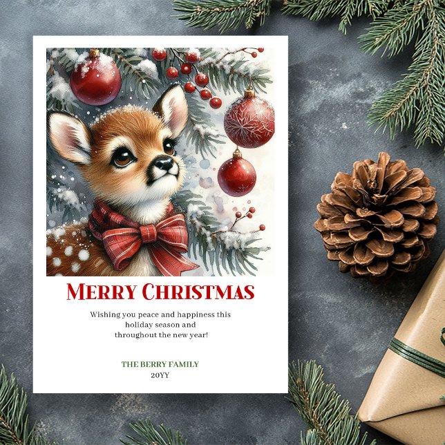 Festive Baby Fawn Winter Scene Watercolor Xmas Holiday Card (Festive Baby Fawn Winter Scene Watercolor Christmas Greeting Card

)