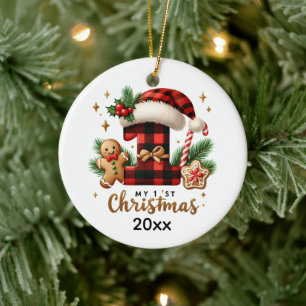 Festive baby's first add name ceramic tree decoration