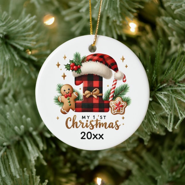 Festive baby's first add name  ceramic tree decoration (Tree)