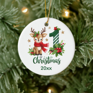 Festive baby's first add name Christmas Ceramic Tree Decoration