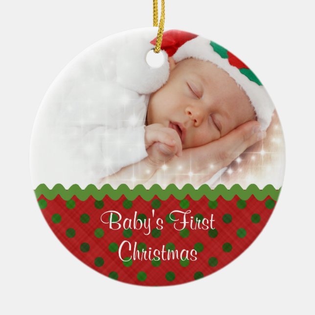 Festive Baby's First Christmas Photo Ornament (Front)