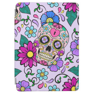 Festive background with sugar skulls, heart and fl iPad air cover