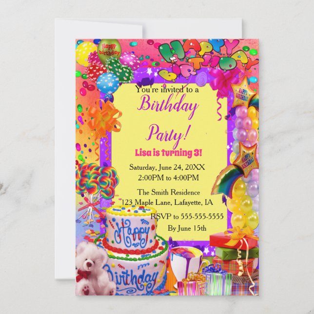 Festive Balloons Colourful Happy Birthday Invitation (Front)