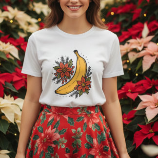Festive banana with poinsettia flowers Christmas T-Shirt