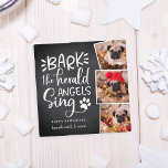 Festive Barks | Square Holiday Pet Photo Card<br><div class="desc">Cute whimsical holiday photo card in a unique square shape features three favourite pet photos in a collage layout. "Bark! The herald angels sing" appears to the left in white hand lettered typography on a chalkboard background accented with a dog paw print illustration. Personalise with your custom greeting and names...</div>