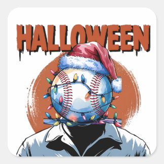 Festive Baseball: Halloween Meets Christmas Square Sticker