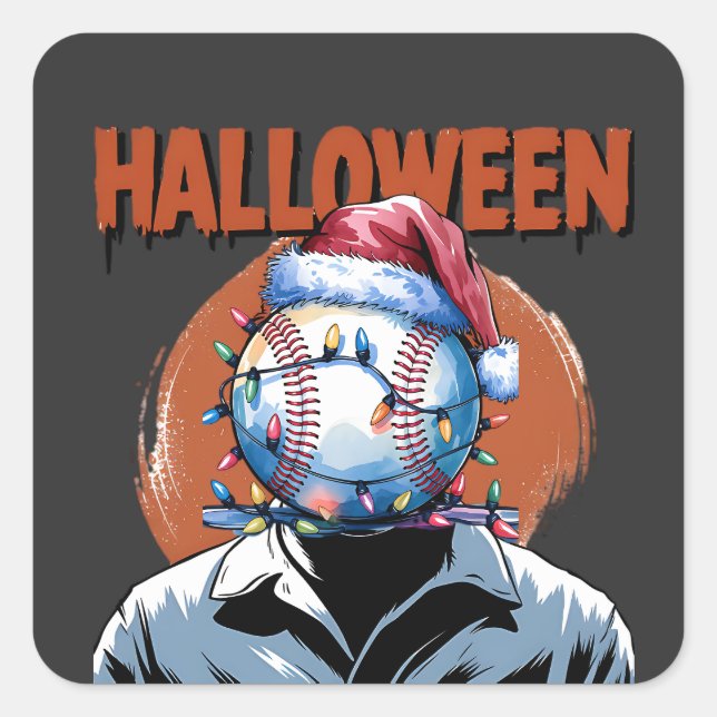 Festive Baseball: Halloween Meets Christmas Square Sticker (Front)