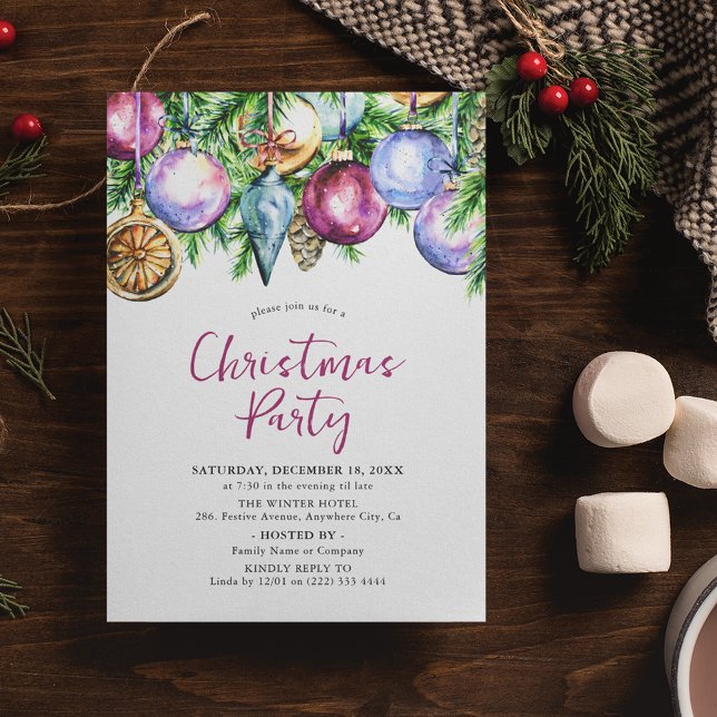 Festive Bauble Watercolor Christmas Party Invitation (Creator Uploaded)