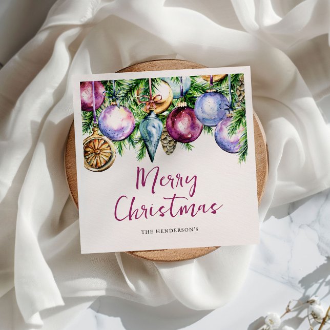 Festive Bauble Watercolor Christmas Party  Napkin (Creator Uploaded)