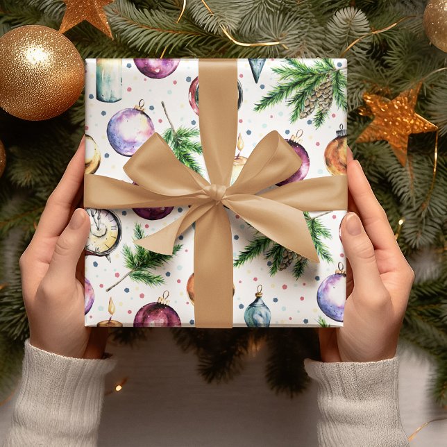 Festive Bauble Watercolor Christmas  Wrapping Paper (Creator Uploaded)