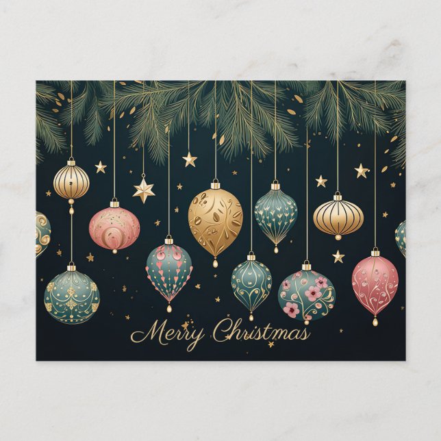 Festive Baubles Christmas Greeting Card (Front)
