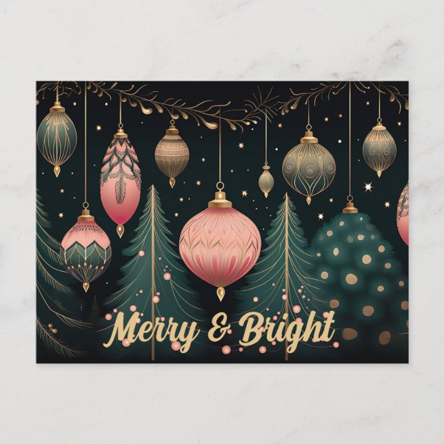Festive Baubles Christmas Greeting Card (Front)