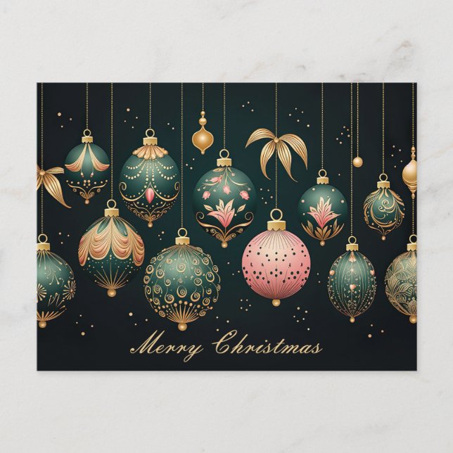Festive Baubles Christmas Greeting Card (Front)