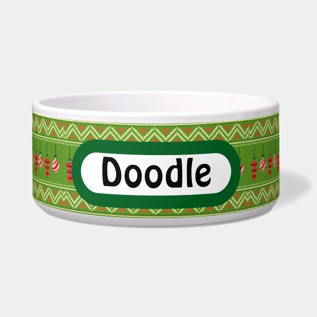 Festive Baubles Christmas  Personalized Dog Bowl (Front)