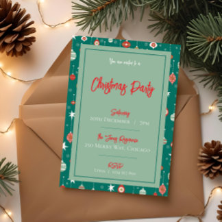 Festive Baubles & Snowflakes Christmas Party Invit Invitation