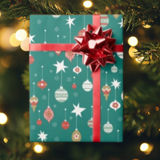 Festive Baubles & Snowflakes Christmas Wrapping Paper