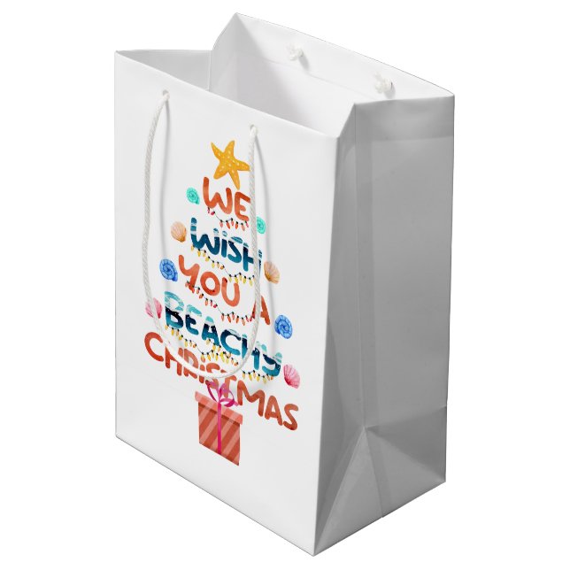 Festive beachy Christmas Holiday Medium Gift Bag (Back Angled)