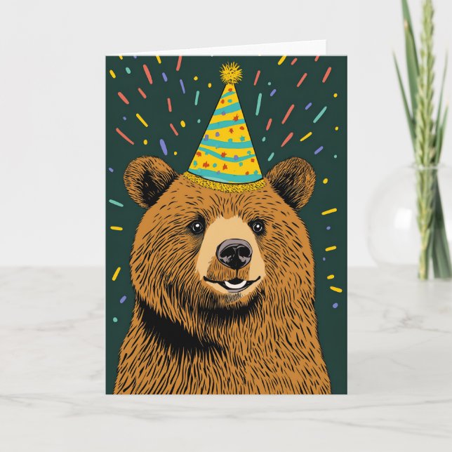 Festive Bear Birthday Party Greeting Card (Front)